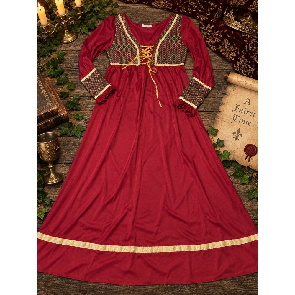 Jo-Ann Stores Renaissance Gown Medieval Faire Maiden Larp Costume Red Gold OSFA